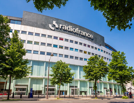 Paris, France - April 28, 2025: Facade of the Maison de la Radio et de la Musique, seat of Radio France, the French national public radio broadcaster, designed by Henry Bernard and completed in 1963.