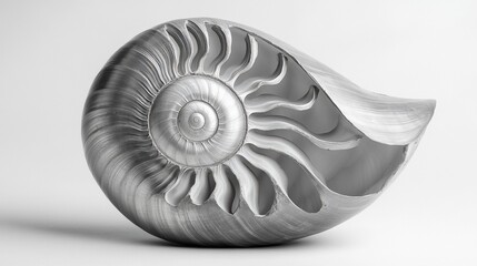 Obraz premium Striking Nautilus Shell Section: A Silver Geometry of Oceanic Wonder