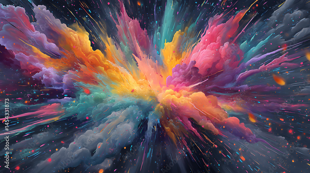 Poster a vibrant symphony of colors exploding into a dance of abstract art wallpaper with a sense of fluid 