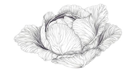 Detailed illustration of a head of cabbage in black and white.