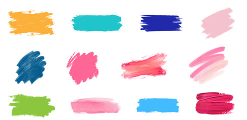  Retro Hand-Drawn Brush Stroke Set – Whimsical Color Swatches & Quirky Text Frames.