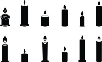 Fototapeta premium candle silhouettes, candle icon design, white background.