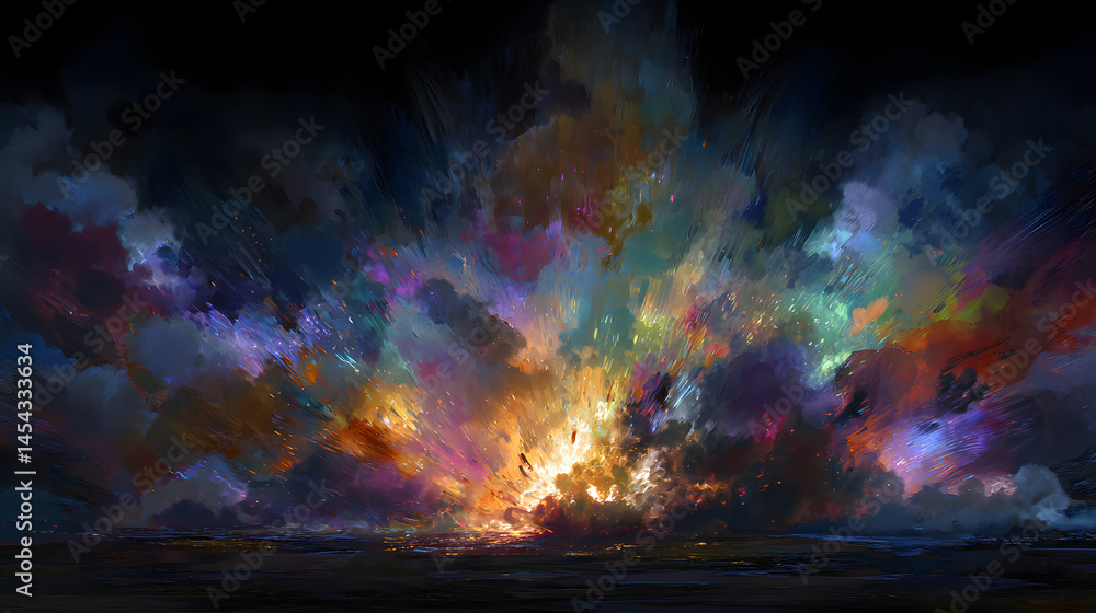 Poster a riot of color an abstract exploded view of hues bursting forth as a wallpaper of energy and imagin