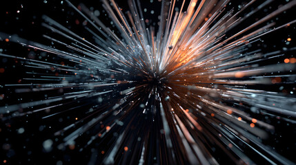 Abstract Exploded Wallpaper with a Burst of Light Shining Through the Center Radiating Abstract Elements and Light in Every Direction on Black Background