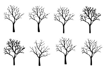 Leafless Black Bare Tree Outline Silhouette vector Illustration