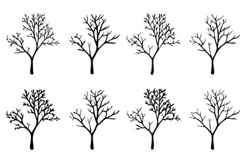 Obraz premium Dead Tree Silhouette Without Leaves. Bare Tree Vector Icon Set 