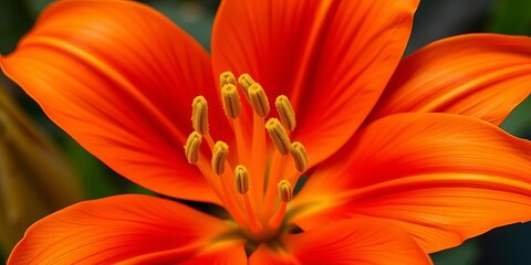 Vibrant orange lily, prominent yellow stamens, close-up view,  flower stamen, colorful
