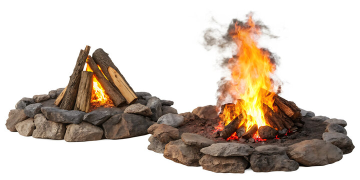 set of two campfire isolated on white background