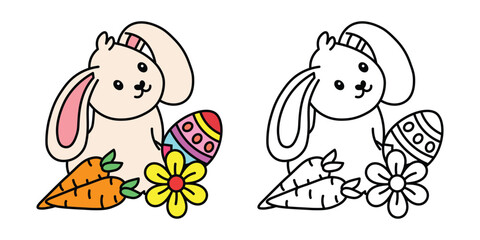 Printable Bunny And Carrot, Bold and Easy, Easter Coloring Page, Line Art Drawing, Easter-themed, Holiday Coloring Fun, Bunny And Carrot Coloring Illustration stock illustration, 