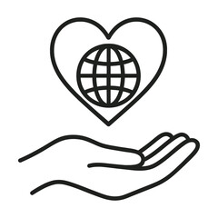 Helping Hand with Globe Inside Heart Illustration for Charity and Humanity
