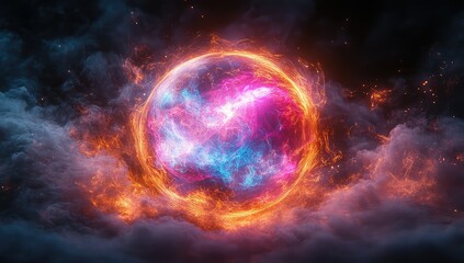 Fototapeta premium Fiery Plasma Sphere with Abstract Art.