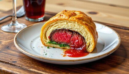 Delicious Beef Wellington Pastry Slice on Plate Gourmet Food