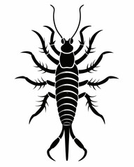 Stylized Black and White Illustration of an Earwig Insect
