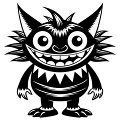 Happy Black and White Cartoon Monster Illustration