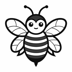 Cute Cartoon Bee Illustration Black and White Design