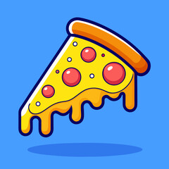 Delicious Melted Cheese Pizza Slice Cartoon Illustration