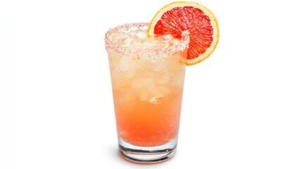 Paloma cocktail colorful and refreshing cocktail in tall glass, isolated with white background, studio lighting