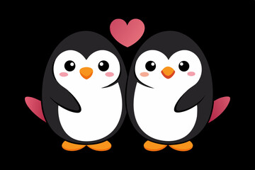 Adorable Cartoon Penguins Couple in Love Valentines Day