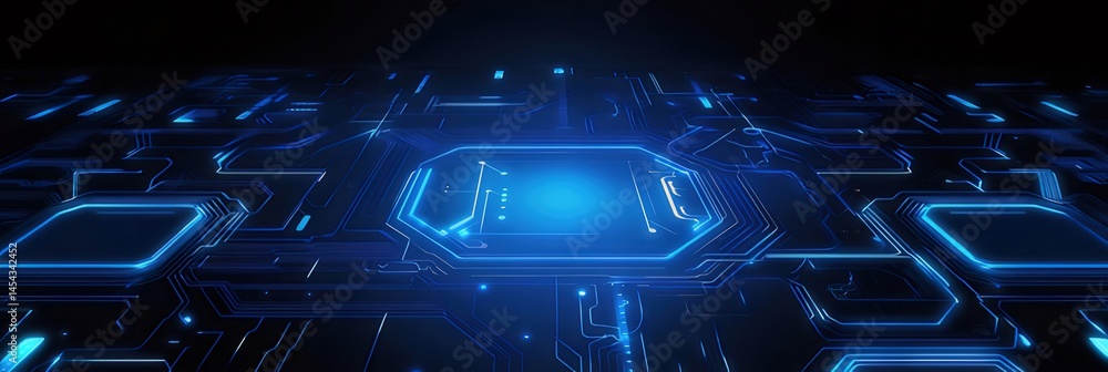 Aufkleber 青色の発光電子回路デザインと背景が抽象的テクノロジーコンセプトを表現