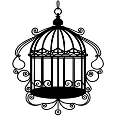 Ornate Black Birdcage Silhouette Hanging Decoration Design