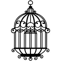 Elegant Ornate Birdcage Illustration Black and White Design
