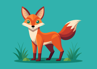Cute Cartoon Fox Standing in Grass Illustration