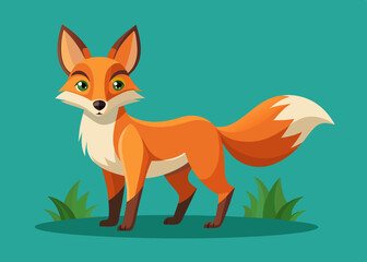 Cute Cartoon Fox Standing in Grass Illustration