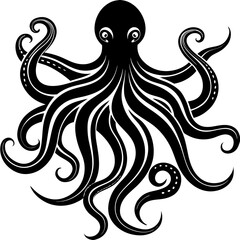Stylized Black and White Octopus Illustration