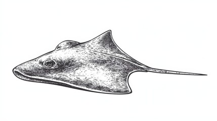 Detailed ink drawing of a stingray profile view.