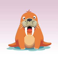 cute cartoon character in simple retro style vector illustration of walrus