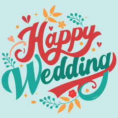 'Happy wedding' typography white-background 