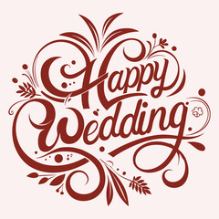'Happy wedding' typography white-background 