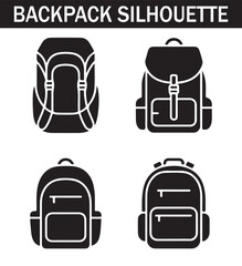 Silhouette of a compact backpack icon with distinct outline and details, made for lightweight and practical designs.
