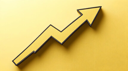 A yellow upward trending arrow graphic on a mustard yellow background.  The arrow has a zig-zag pattern, suggesting growth and progress