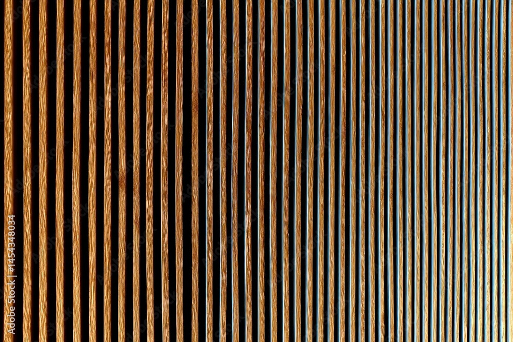 Poster close-up of vertical wooden slats with light and shadow, creating a striped and textured abstract pa