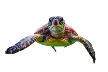  green sea turtle swimming underwater in the ocean isolated on white background PNG ,AI GENERATED