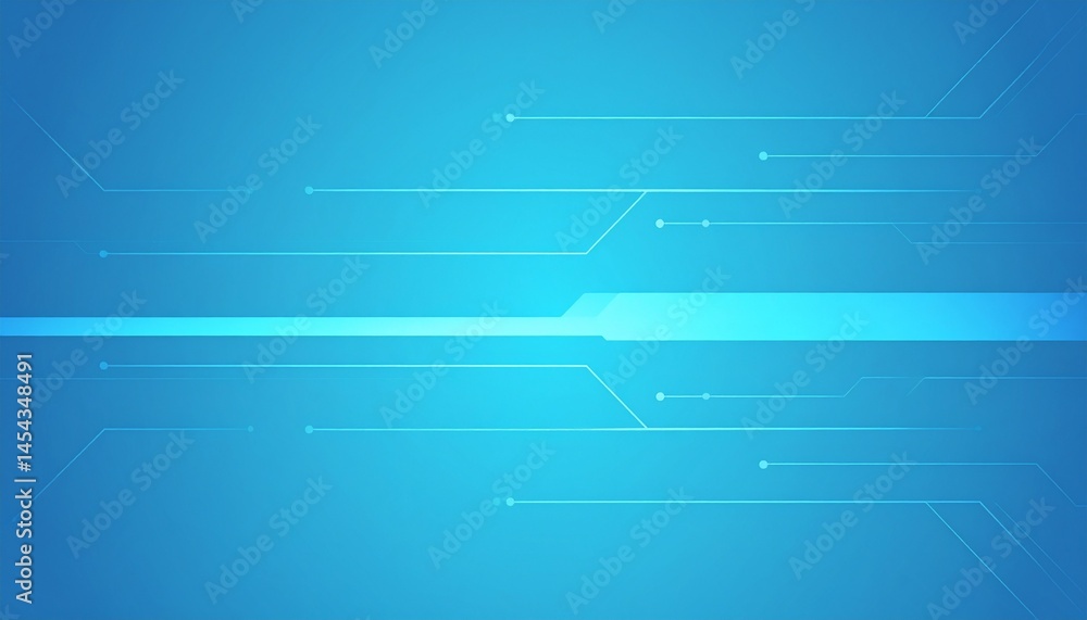 Poster a sleek blue background with a glowing horizontal line, with lines that connect to nodes and dots su