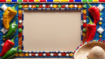 Vibrant Mexican Fiesta Frame with Chili Peppers and Sombrero