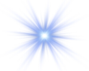 Blue sunlight lens flare, sun flash with rays and spotlight. Glowing burst explosion 