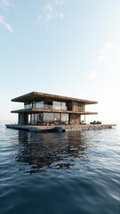 Modern Floating House Glass Wood Calm Ocean Endless Floating Home Minimalist Serene Luxury Eco-Friendly Infinite Waters