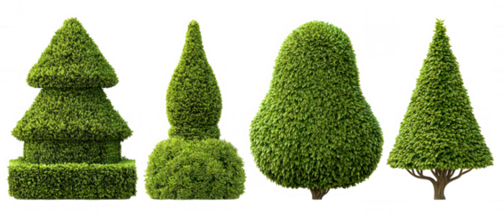 Topiary Garden Decorative Trees Collection Set on Transparent Background