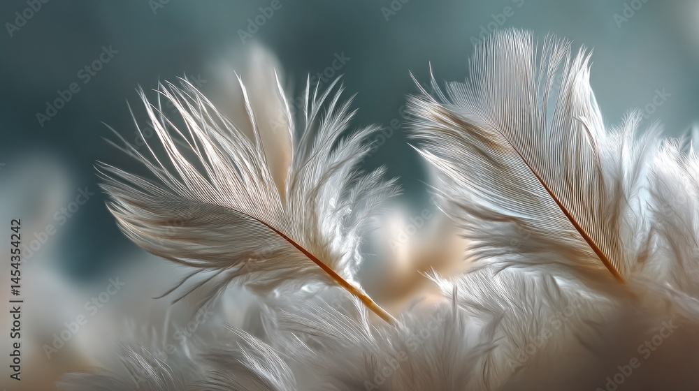 Poster delicate white feathers float softly through the air, capturing the gentle essence of tranquility. t