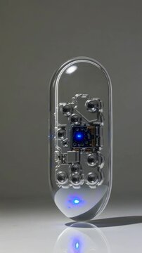 Transparent medical capsule with embedded microchip, biotechnology theme