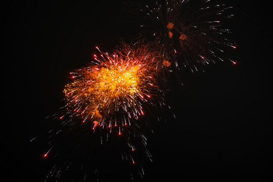 Colorful fireworks celebration and the city night light