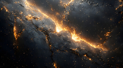 Fototapeta premium Cracked galaxy texture with glowing gold and silver stars on black surface