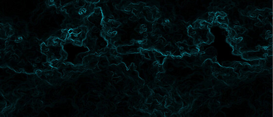 Abstract digital texture with electric teal fractal-like lines flowing over a deep black background. lightning or energy veins, glowing with a neon luminescence. 