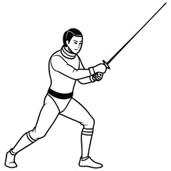 A man-fencing-outline-vector-art-illustration. 