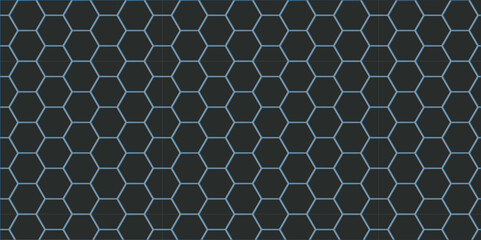 Seamless hexagonal metal mesh pattern creates a geometric texture with a honeycomb design as a dark grid backdrop