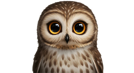 Owl Portrait with Big Eyes on Transparent Background