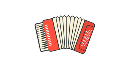 An illustration of an accordion with red ends and white bellows, set against a stark black background.